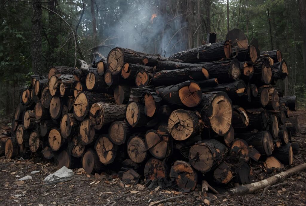 Tronchi bruciati incendi los angeles destinati all'edilizia